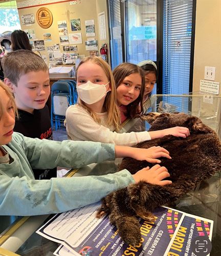 students petting a furry animal